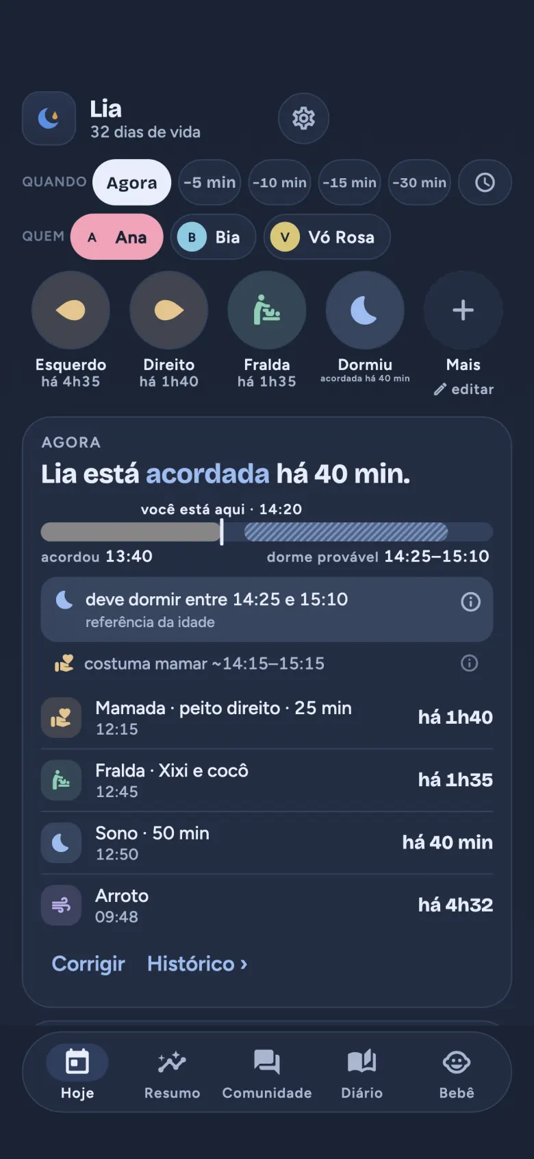 A tela Hoje do Nanoh no tema escuro.